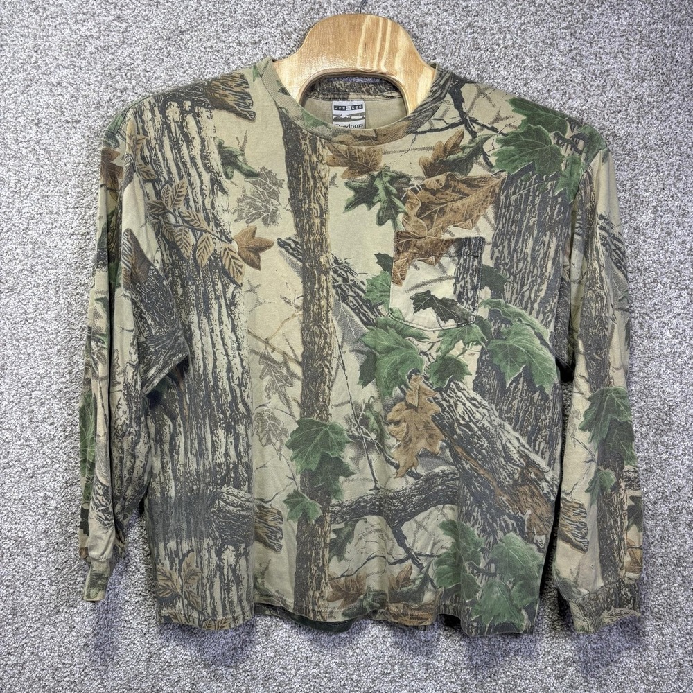 Vintage 90s Jerzees Outdoors Mens XL Camo Long Sleeve Pocket T-Shirt Hunting